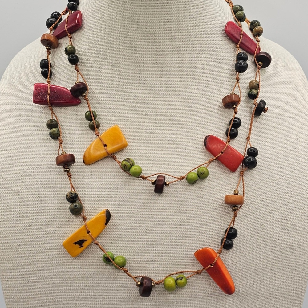 Colorful Tagua Nut Necklace Organic Handmade Botanical Eco Boho Tropical Earthy